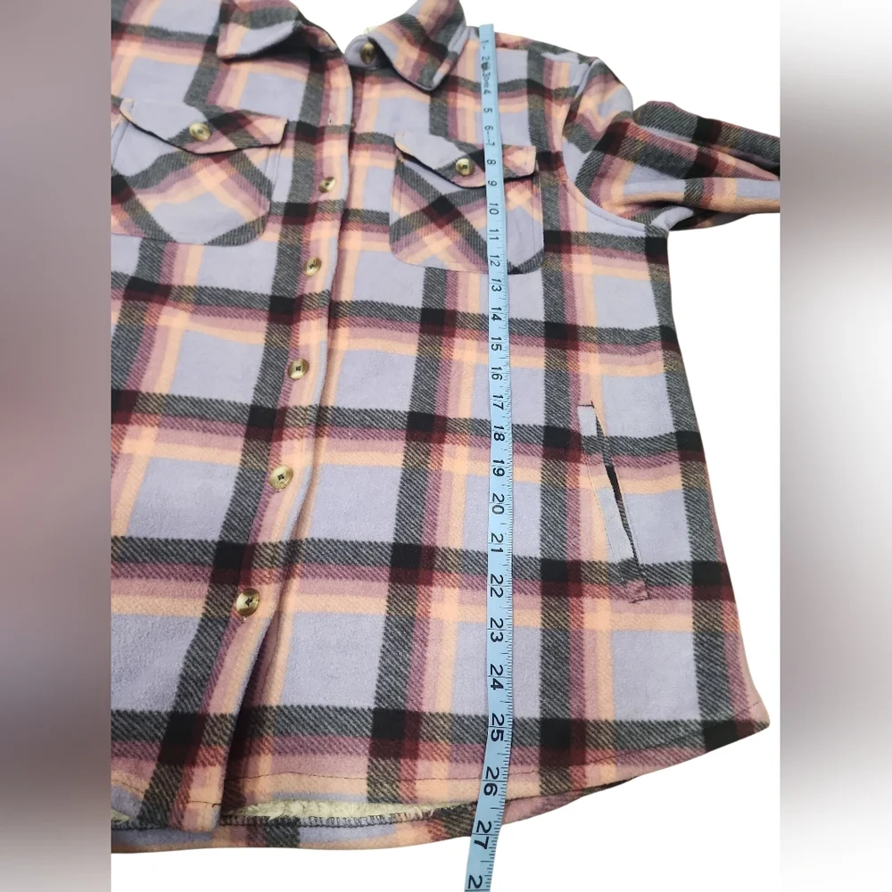 Sage Ladie's Plush Plaid Shirt Jacket In Purple. M - Picture 10 of 14